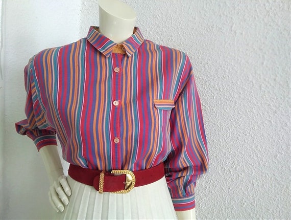 70s-80s striped blouse multicolor spring blouse s… - image 4