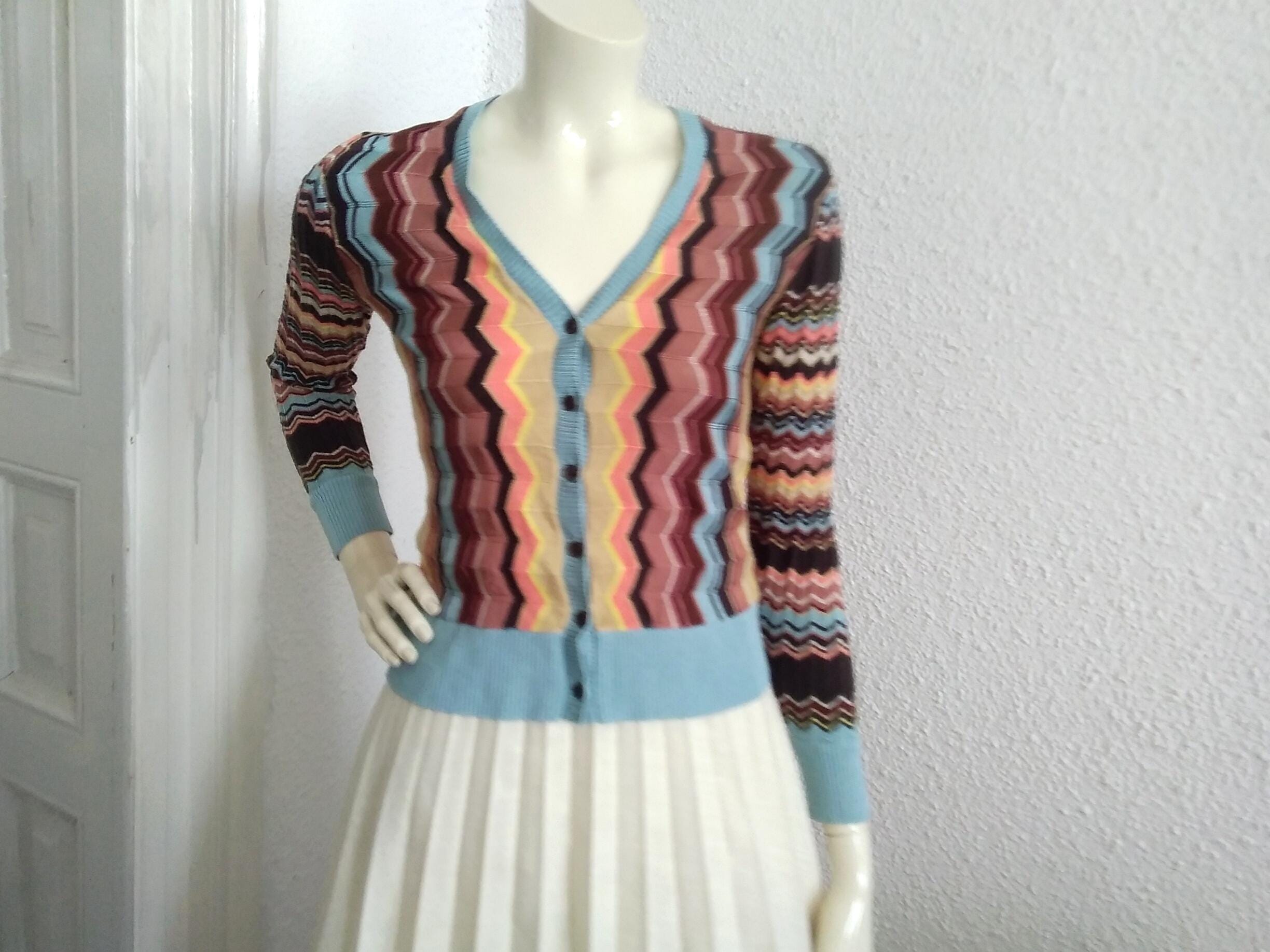 90s vintage MISSONI ストライプJKT イタリア製 N2317 90s MISSONI Cardigan 20th Anniversary Multicolor Cardigan Chevron