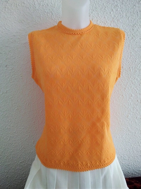 60s mod blouse neon orange blouse elegant minimal… - image 2