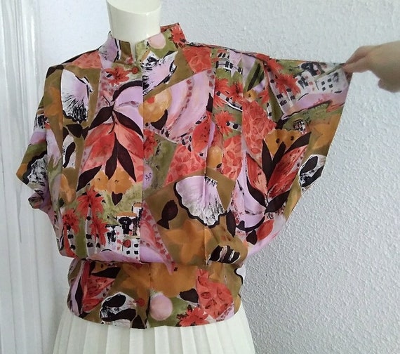 80s colorful blouse pleated chest blouse pop-art … - image 7