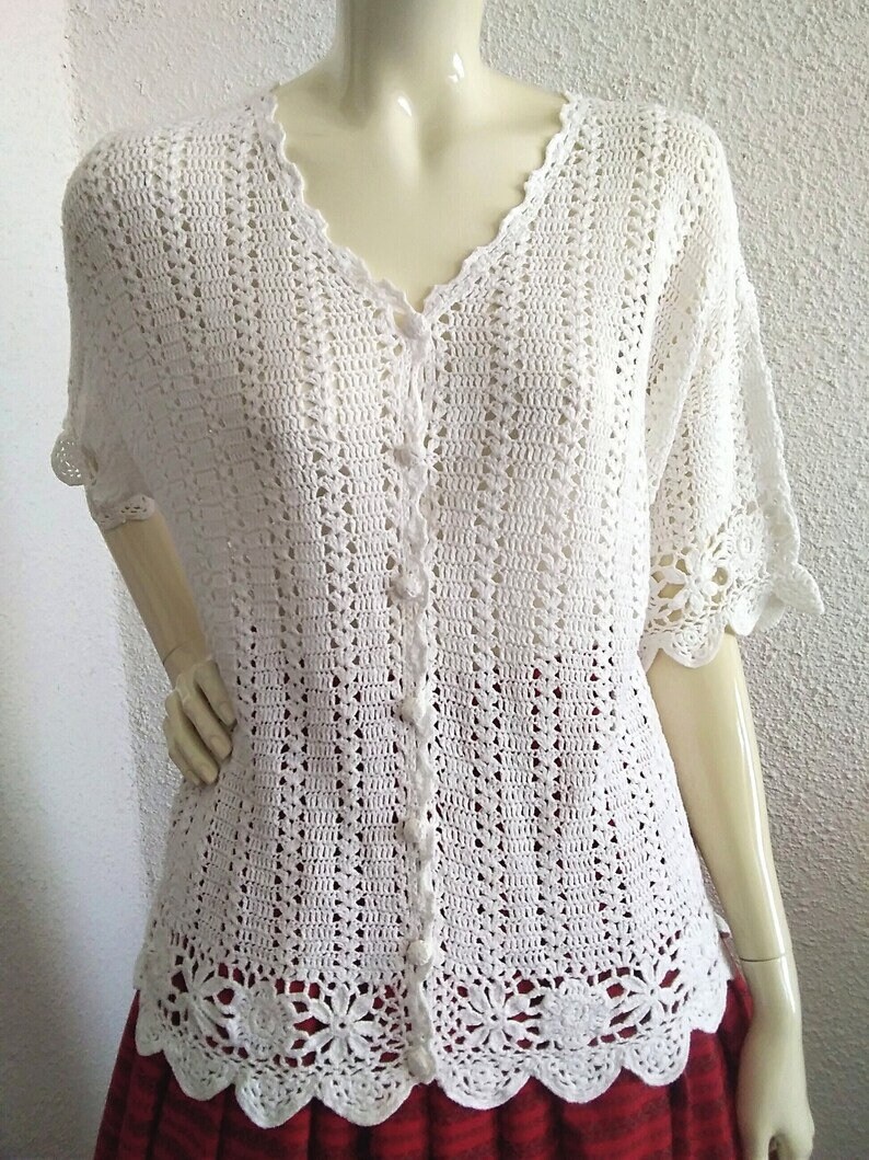 90s LIZ CLAIBORNE Cardigan Spring Crochet Cardigan Lace Pattern