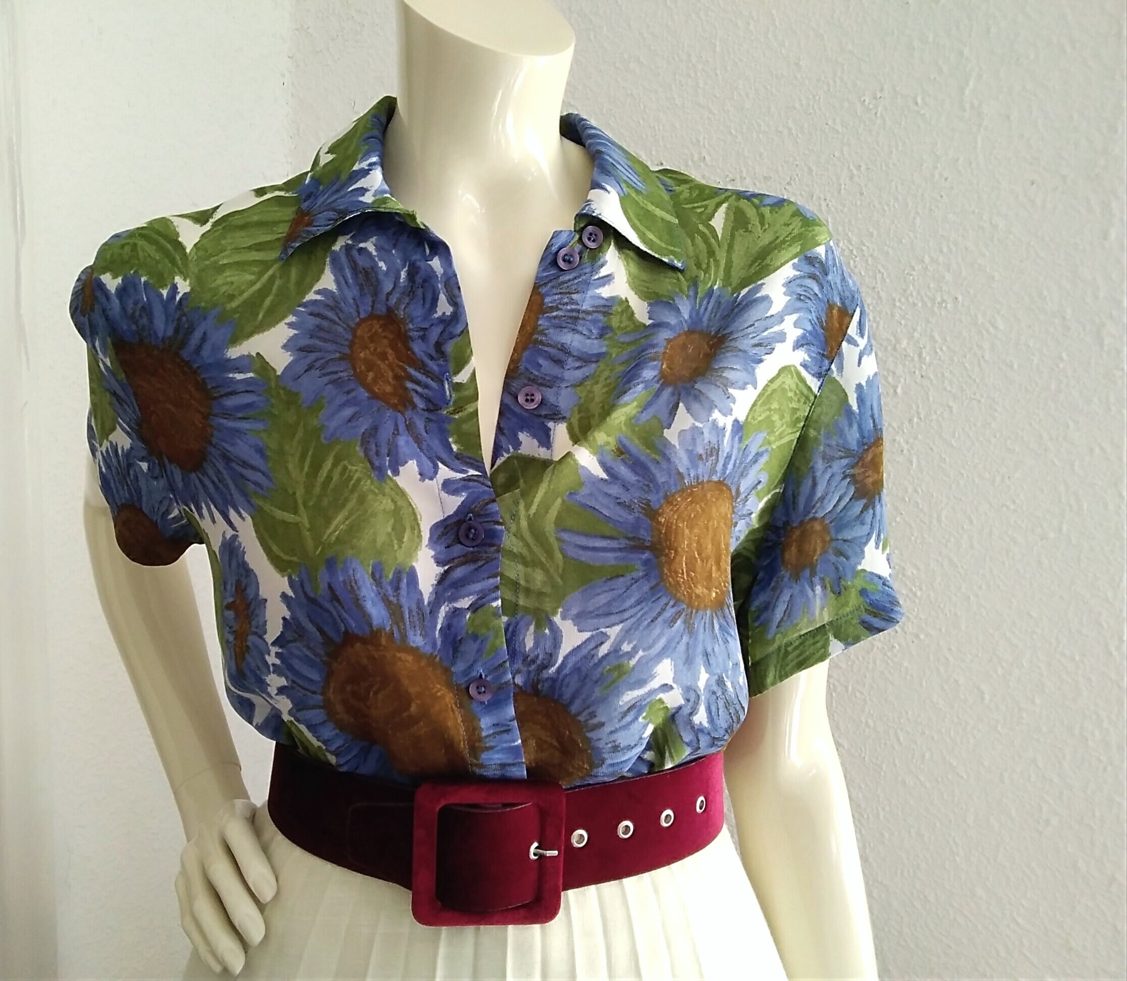 Marc Aurel Printed Blouse Blue Pink Long Sleeve Uk Size EUR 38 UK 12 Marc Aurel Printed Blouse Blue Pink Long Sleeve Uk Size EUR 38 UK 12