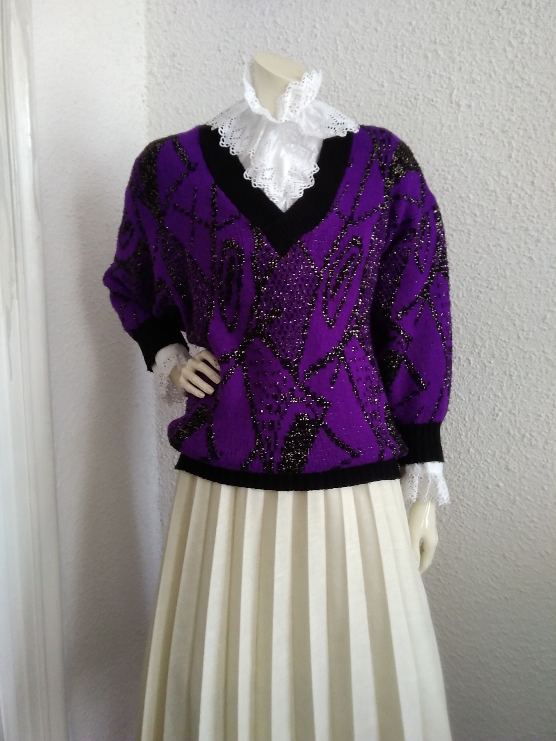 80s Sweater Vivid Mauve Jumper Shiny 