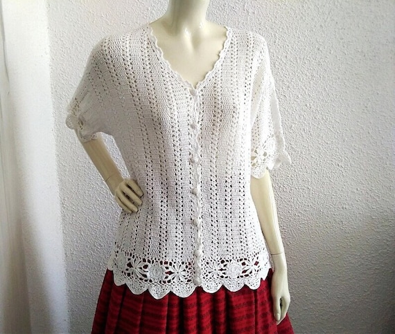 90s LIZ CLAIBORNE Cardigan Spring Crochet Cardigan Lace Pattern
