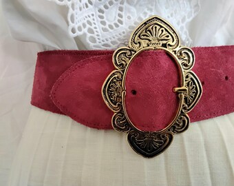 Vintage Suede Burgundy & Gold Metal Stud Belt - Etsy Ireland display picture 3