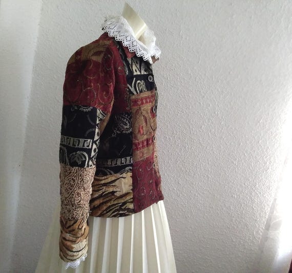 patchwork spring jacket beaded sequined blazer bu… - image 3