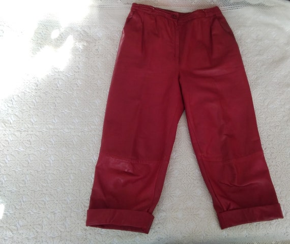 70s-80s real leather pants knickerbocker pants trouse… - Gem