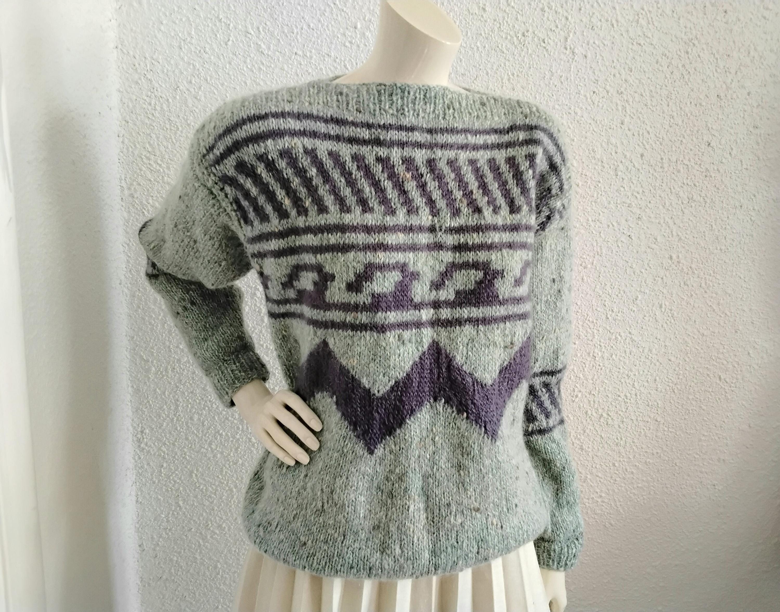 80s Mohair Jumper Fluffy Handknitted Sweater Popcorn Grey Sweater