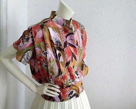 80s colorful blouse pleated chest blouse pop-art … - image 3