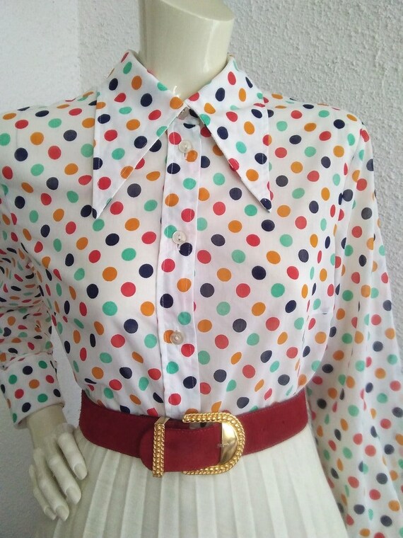 70s dagger collar blouse retro elegant button up … - image 7