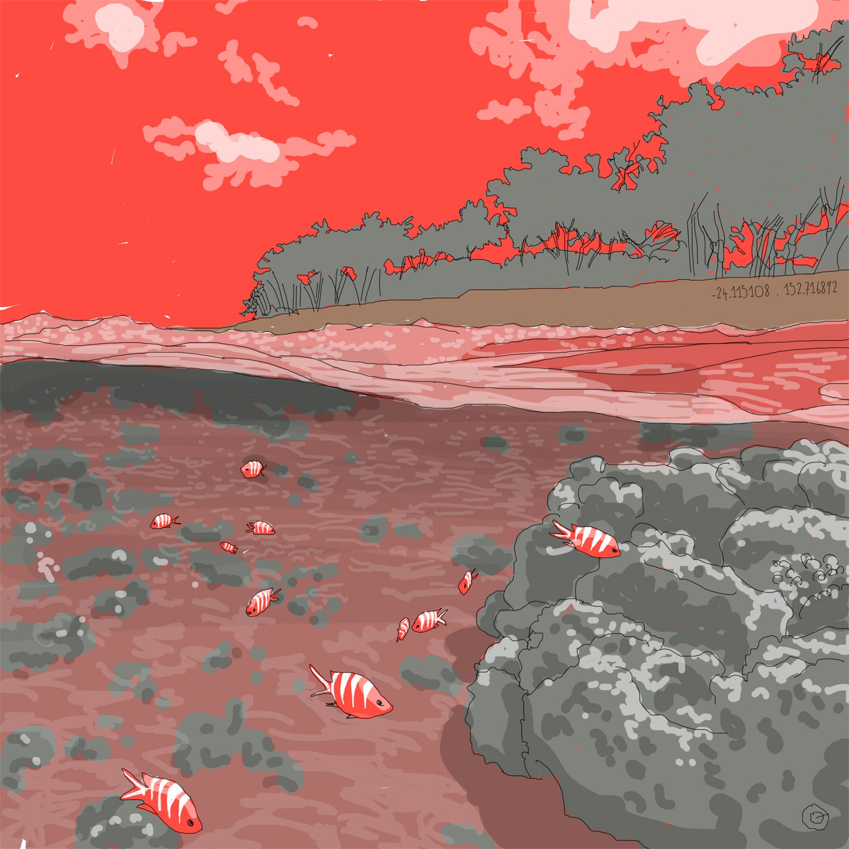 Illustration Tirage d'art de La Série Voyaginaire Île Lady Elliot 01