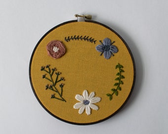 Floral Wreath on Mustard 6" Embroidery Hoop