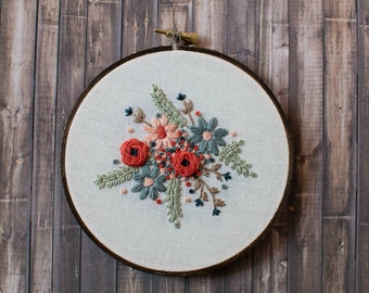 Floral Cluster on White 5" Embroidery Hoop