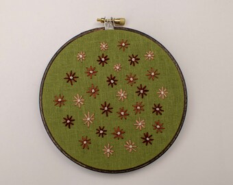 Simple Mauve/Pink Flowers on Green 5" Embroidery Hoop