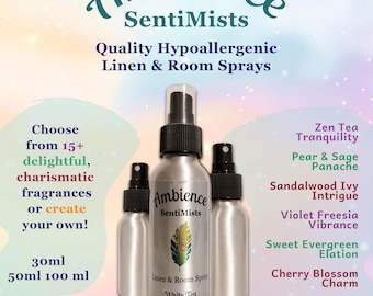 Home scents, concentrated, Linen & Room Spray, "Ambience SentiMists", hypoallergenic, with Natural Essential oils, housewarming gift sets