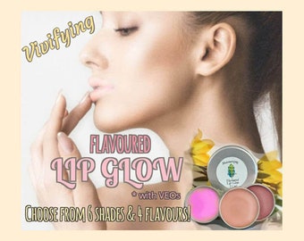 Moisturizing Flavoured "Lip Glow", womens Lip Care, Shimmering,Illuminating Shades,Tinted Lip Balm,with Essential Oils,SPF,natural cosmetics