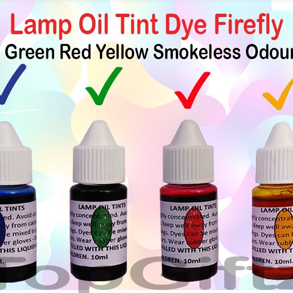 Lamp Oil Tint Dye Blue Green Red Yellow Firefly Smokeless Odourless Liquid Handmade Inspired Liquid 10ml