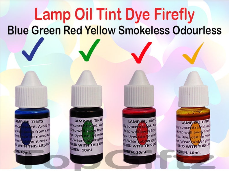 Lamp Oil Tint Dye Blue Green Red Yellow Firefly Smokeless Odourless Liquid Handmade Inspired