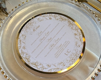 Tarjeta de menú, Tarjetas de menú de boda redondas, Menú de boda, Tarjeta de menú circular
