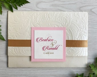 Invitaciones de boda de bolsillo, invitaciones de lujo con relieve, clásicas, invitaciones de boda, invitaciones de boda con relieve