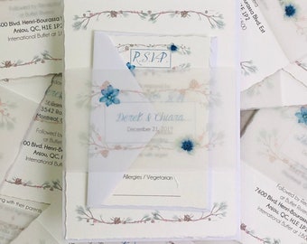 Invitación de boda de borde adornado, Invitación de boda romántica, Invitación de boda de borde rasgado, Faire part mariage, Papel de borde cubierto