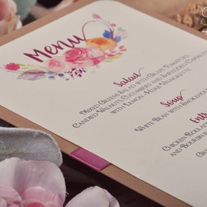 Menu de mariage rustique, Menu de mariage Kraft, Menu mariage