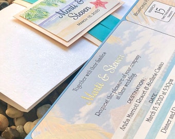 Invitación de boda de destino, Invitación de tarjeta de embarque, Invitación de viaje, Invitación tropical, Invitación de boda de Aruba, Invitación de pasaporte,