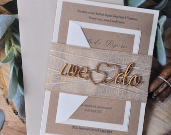 Invitaciones de boda rústicas, Invitaciones de boda de madera personalizadas, Invitación de boda rústica Kraft, Invitación de boda cortada con láser