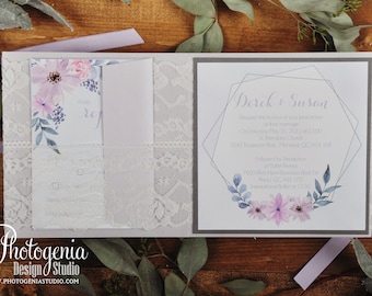 Invitación de encaje de lujo, Clásico, Invitación de boda, Invitación de boda de bolsillo, Invitación de aluminio, Invitación de boda romántica