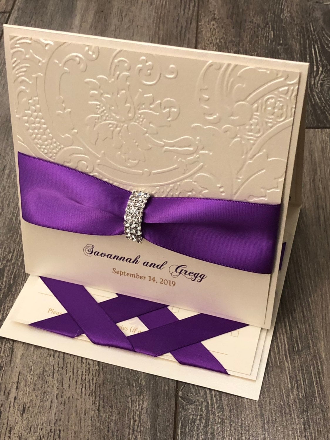 Embossed Pocket Wedding Invitation Purple and Ivory Wedding Etsy Canada