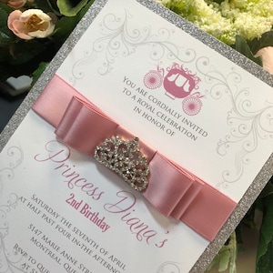 Invitation de la princesse, invitation d’anniversaire de la princesse, anniversaire rose et argent, invitation de la couronne