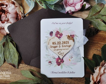 Guardar la fecha Magnet Wood Heart Invitation, Personalizar guardar las fechas, Guardar la fecha Invitación, Rustic Save the Date, Guardar la fecha imán