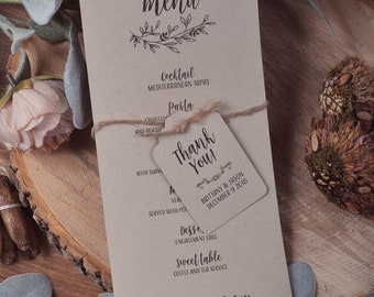 Menú de boda rústico, menú de la boda de Kraft, menú de la boda