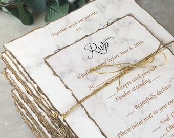 Invitación de boda con bordes desbarbados, Invitación de boda hecha a mano, Invitación de boda con bordes rasgados, Papel con bordes desbarbados