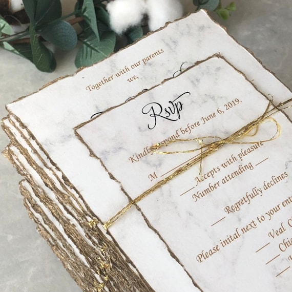 Deckle Edge Wedding Invitation Vintage Wedding Handmade Paper