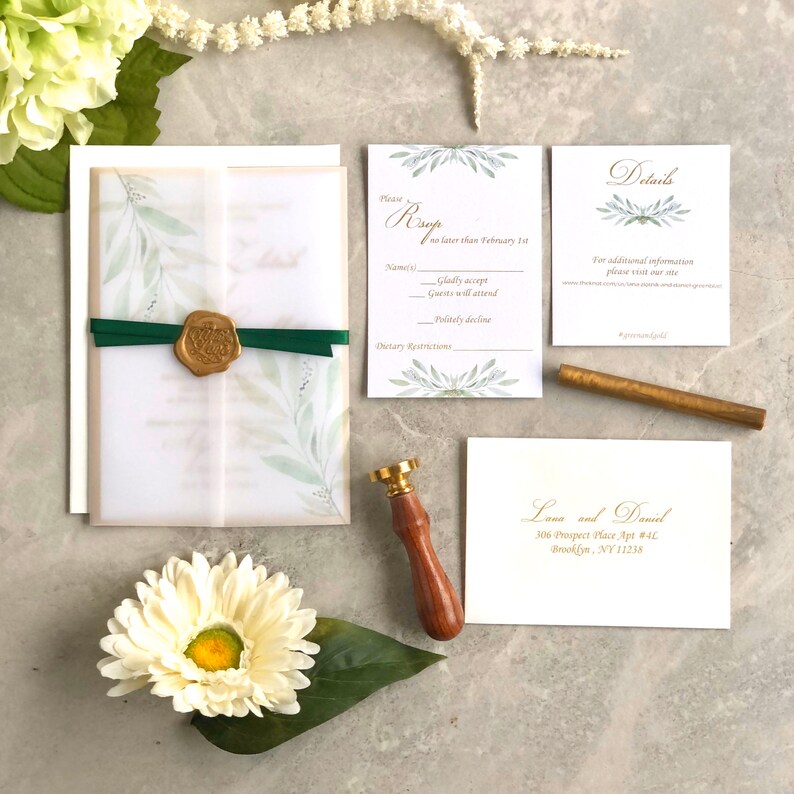 Garden Wedding Invitation Vellum Wrap Invitation Wax Seal - Etsy Canada
