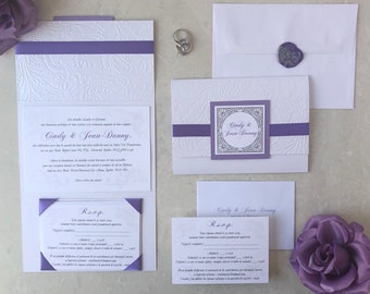 Invitaciones de boda de bolsillo, Invitaciones de lujo en relieve, Clásico, Invitación de boda, Invitaciones de boda en relieve
