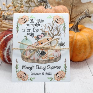 Woodland Baby Shower Halloween Pumpkin Seed Favors A Little Pumpkin Is On The Way Baby Shower Seed Favors Woodland Baby Shower Seed Favors