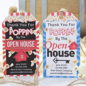 Pop By Tags Open House Thank You For Poppin By Popcorn Tag Open House Tags Popcorn Pop By Open House Tags Real Estate Open House Tags