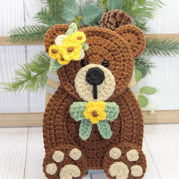 Crochet Bear Applique Premade Girl Crochet Bear Applique Ready To Use Crochet Bear Applique Girl Bear Applique Bear Applique Crochet Bear