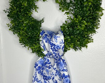 Blue and White floral wreath sash for front door, personalized embroidered spring Patriot wreath sash, custom wedding and bridal shower gift