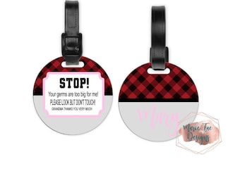 Pink Buffalo Plaid Stroller Tag/Baby Carrier Tag/Car Seat Sign/Don’t Tough Baby Tag