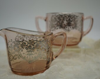 Vintage Pink Depression Cream and Sugar - Etsy
