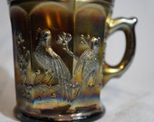 Northwood Carnival Glass Singing Bird Amethyst Mug