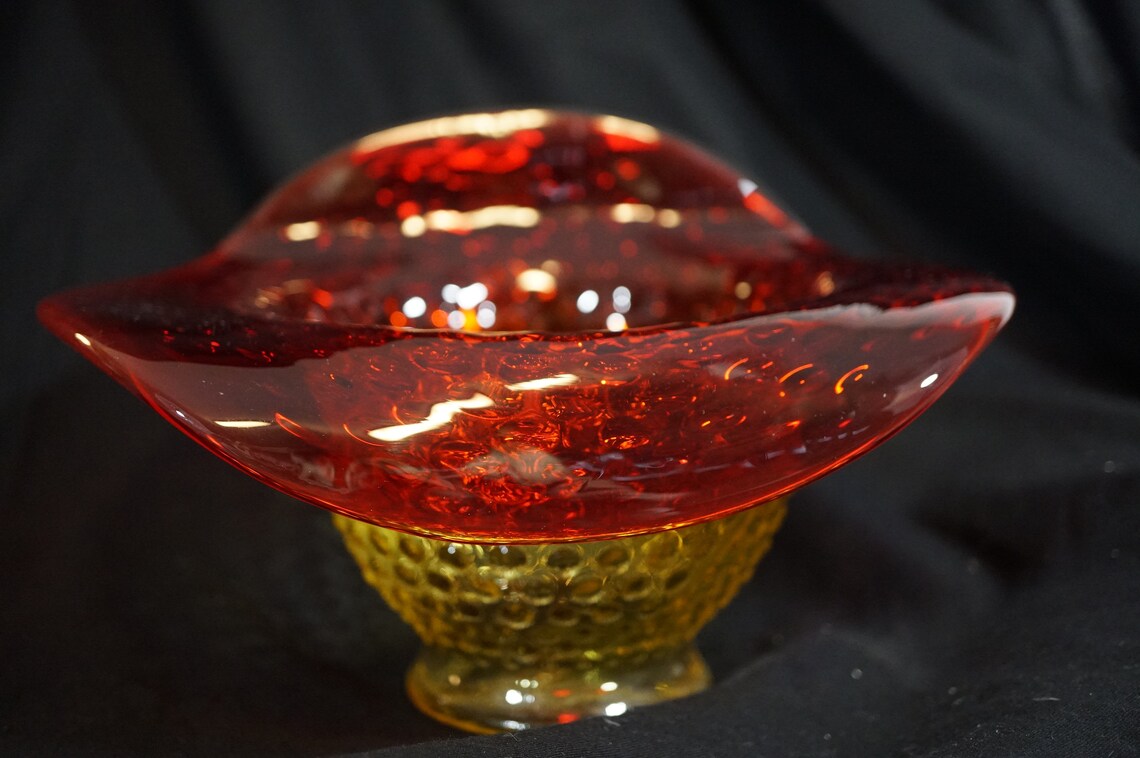 Amberina Hobnail Handled Bowl Kanawha Glass Company Etsy