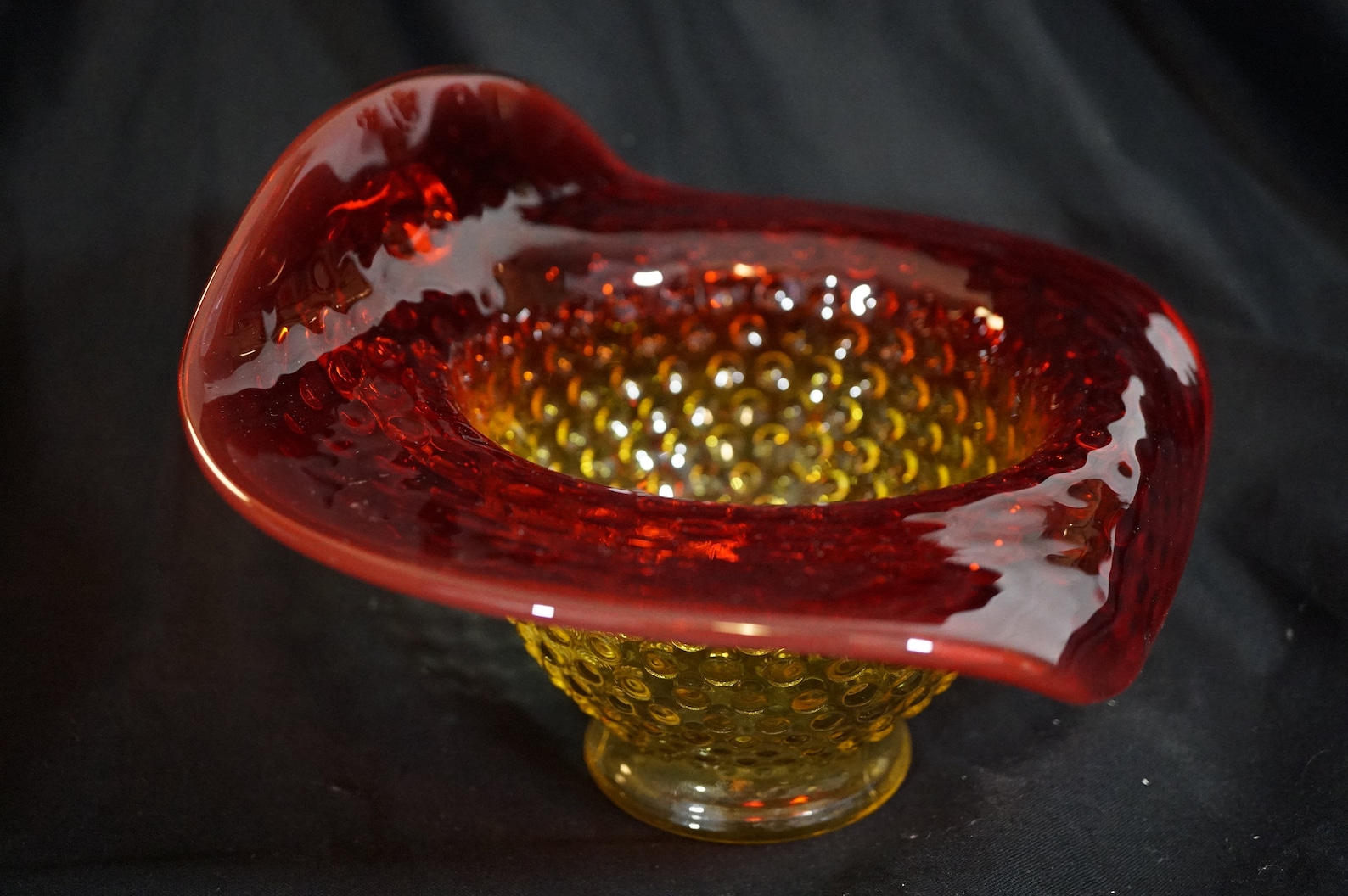 Amberina Hobnail Handled Bowl Kanawha Glass Company Etsy