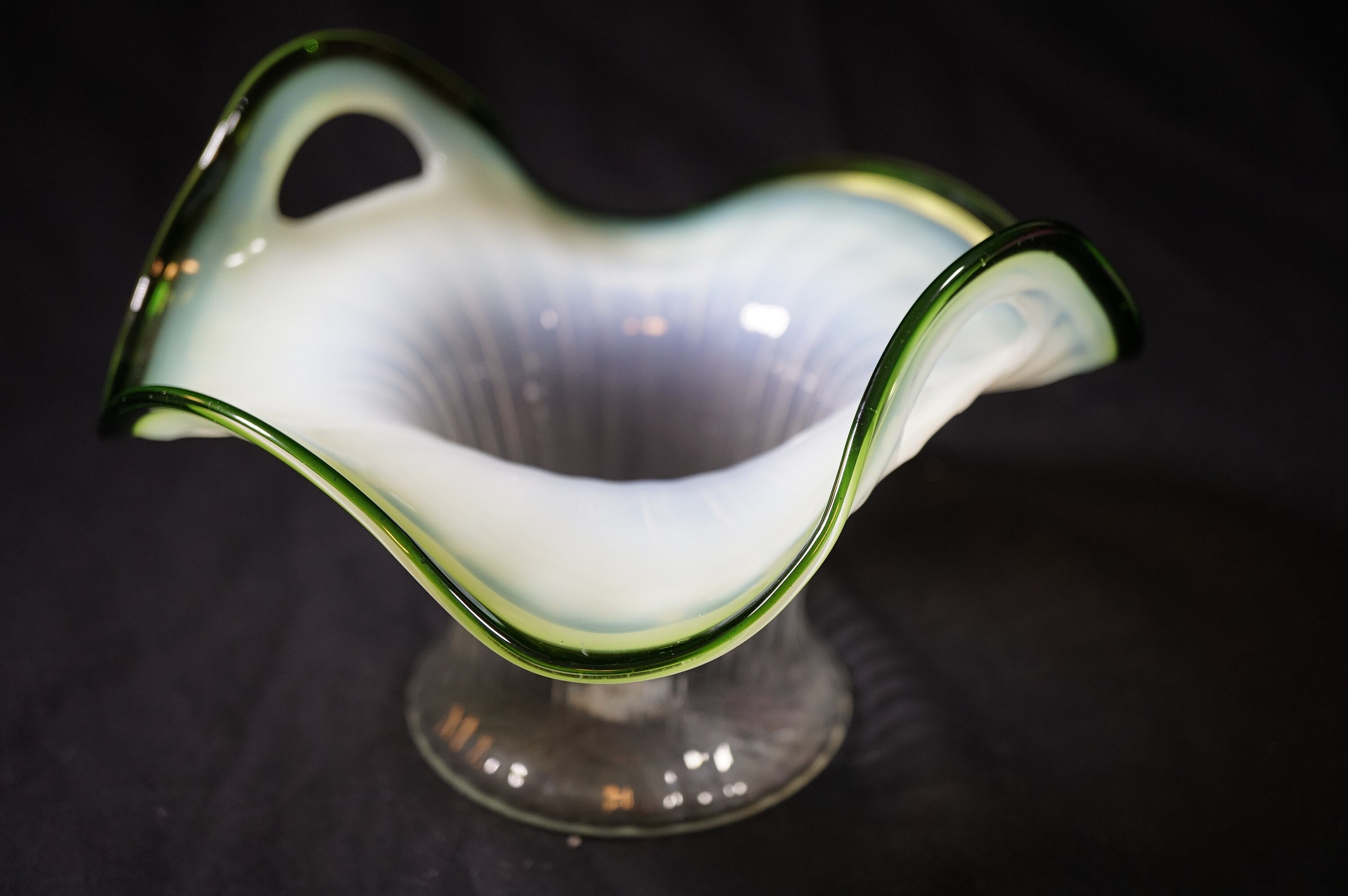 Vintage Green Opalescent Glass Vase Basket Bowl Etsy