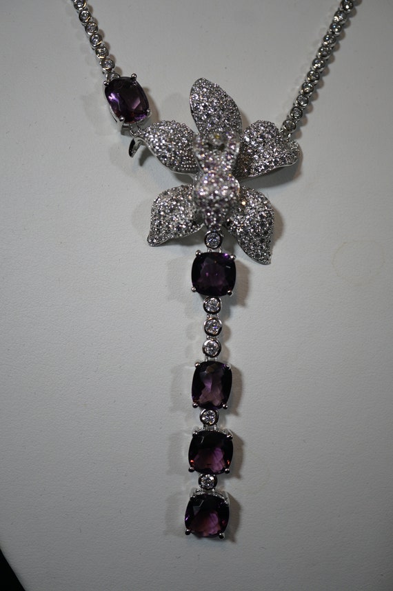 Fabulous Sterling and Purple Crystal Floral Neckla