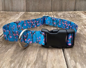 Cherry Blossom Dog Collar, Floral Dog Collar, Cherry Blossom Collar, Adjustable Colorful Dog Collar with Quick Release Buckle