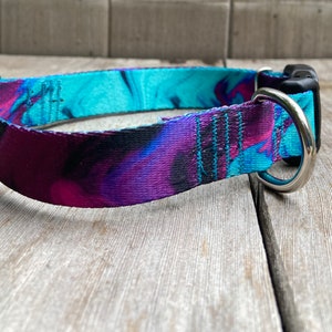 1 inch wide Purple Teal Marble Dog Collar, USA Made, Adjustable image 7